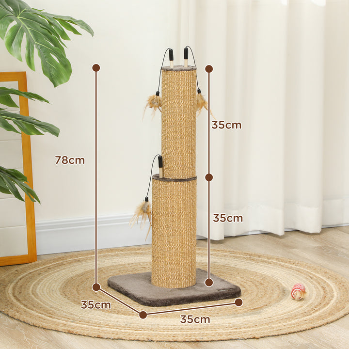 78cm 2-in-1 Cat Scratching Post with 3 Toy Feathers, Brown