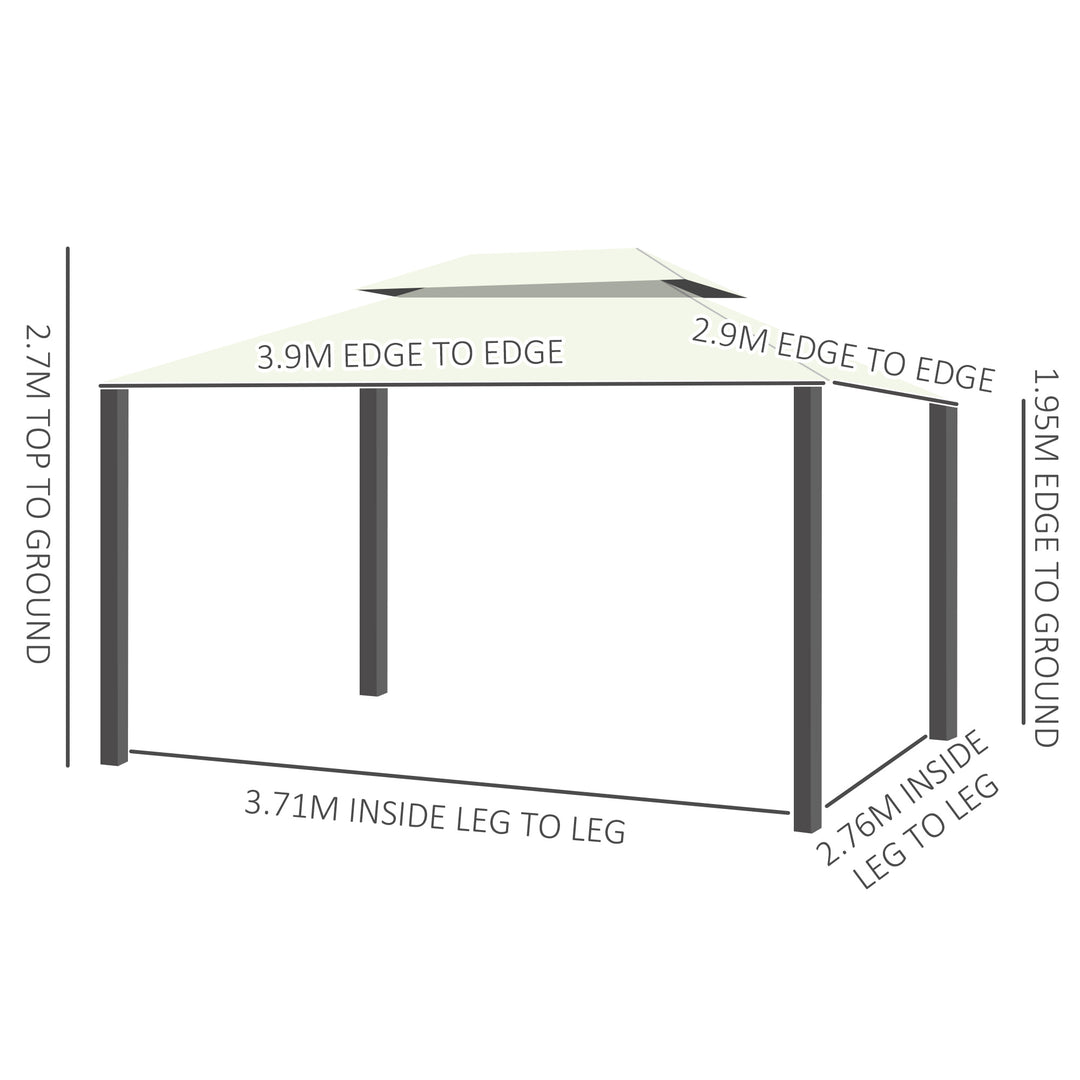 4 x 3 m Aluminum Garden Gazebo, Double Roof Outdoor Gazebo Canopy Shelter with Netting & Curtains for Garden, Lawn, Backyard and Deck, Cream