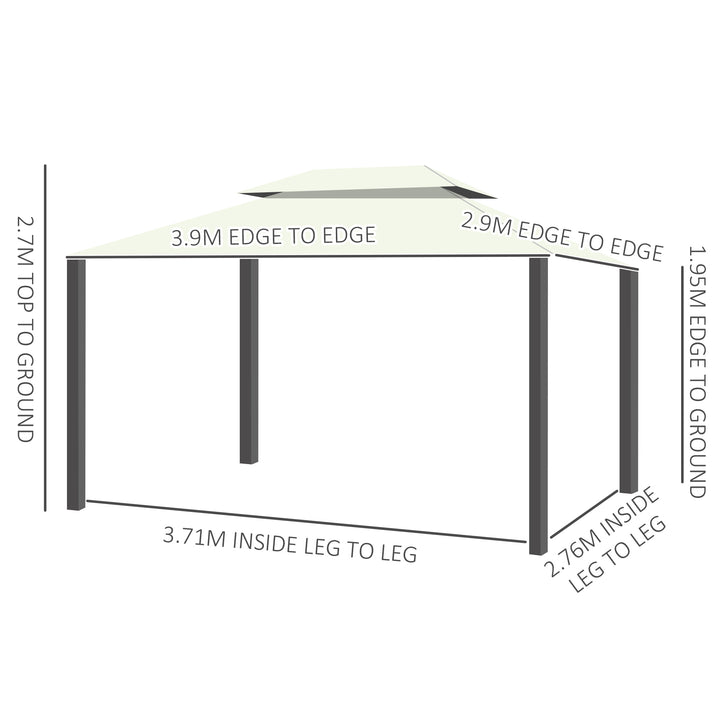 4 x 3 m Aluminum Garden Gazebo, Double Roof Outdoor Gazebo Canopy Shelter with Netting & Curtains for Garden, Lawn, Backyard and Deck, Cream