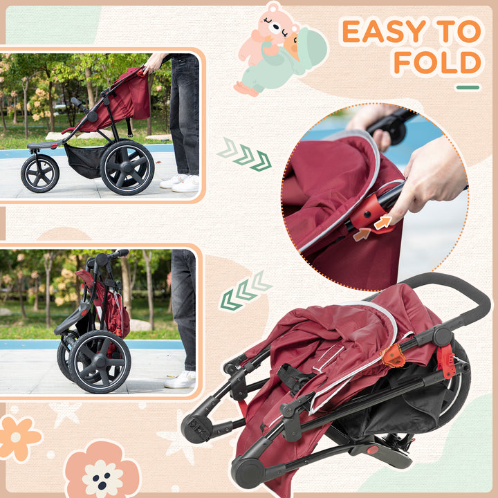 HOMCOM Foldable Tri-Wheeler Pushchair with Sun Canopy and Storage Basket, Lightweight and Compact, Red | Aosom UK