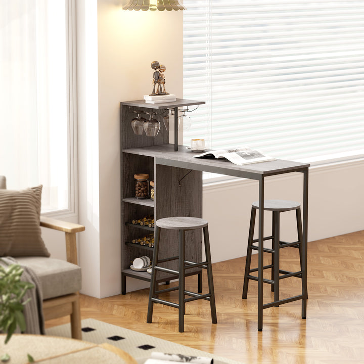 3 Pieces Dining Room Set, 2 Round Stools with Footrest, 6-Tier Dining 
