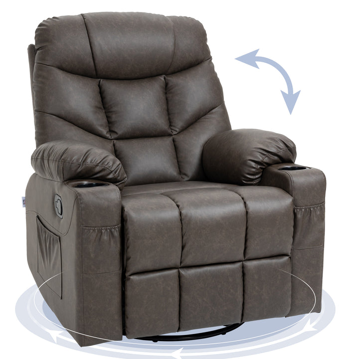 HOMCOM Manual Reclining Chair, Recliner Armchair with Faux Leather, Footrest, Cup Holders, 86x93x102cm, Brown | Aosom UK