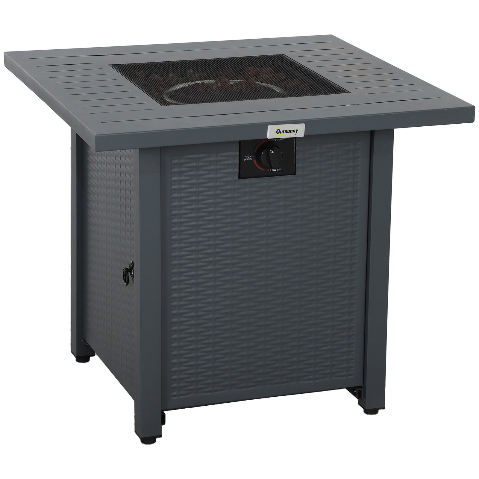 Rattan-style Propane Gas Fire Pit Table with 40,000 BTU Burner, Square Smokeless Firepit Patio Heater with Thermocouple, Lava Rocks, Waterproof Cover, Spark Guard and Lid, Grey