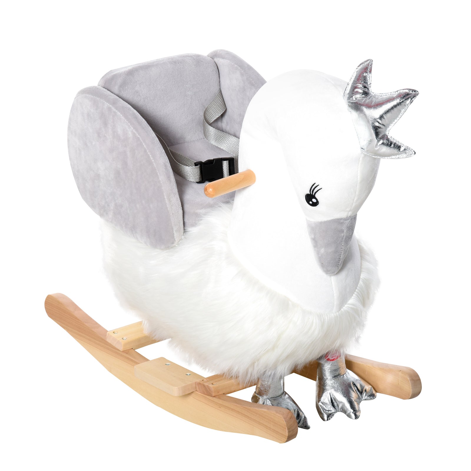 Kids Children Rocking Horse Plush Ride On Swan w/ Sound Wood Base Seat Safety Belt Toddler Baby Toy Rocker 18 - 36 Months