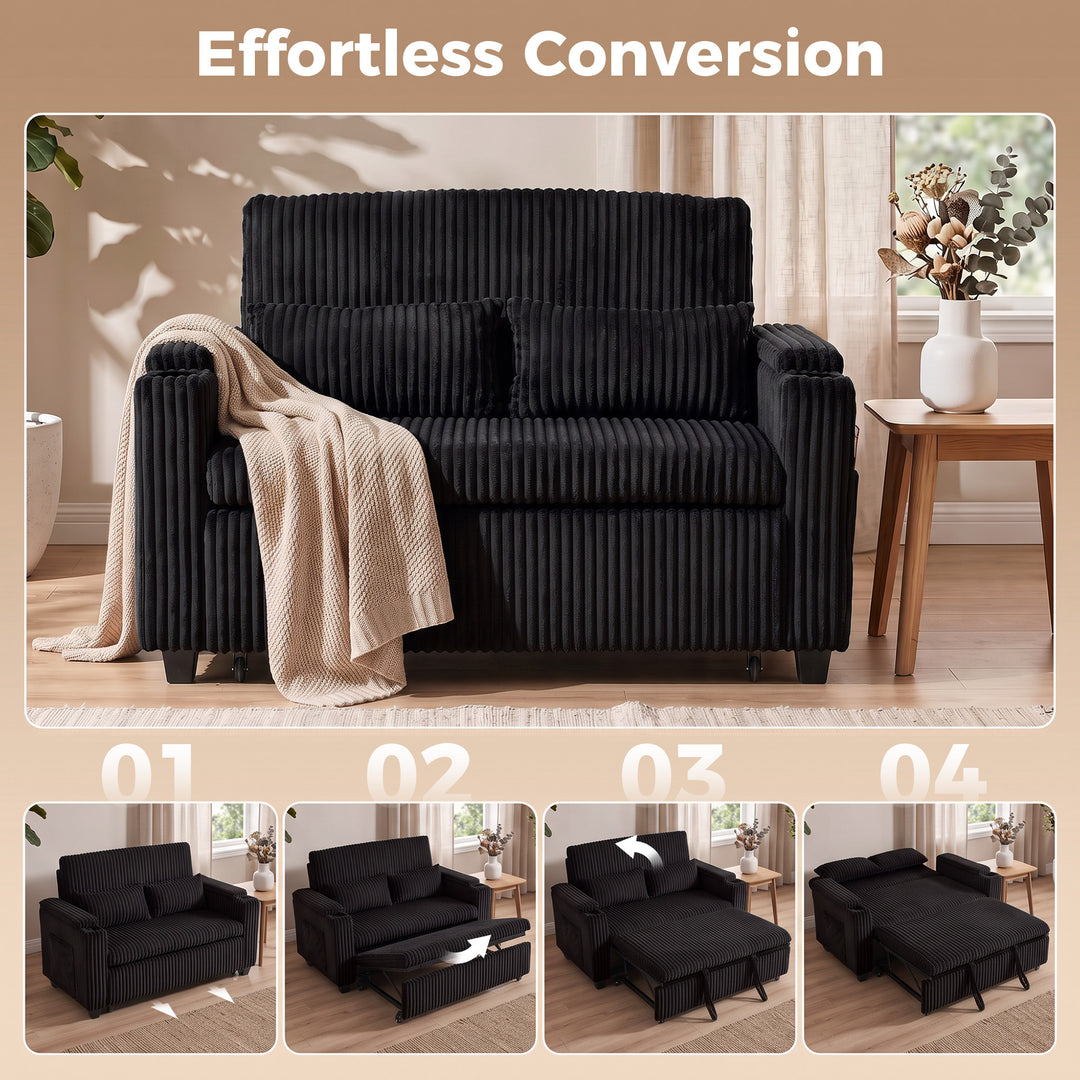 2 Seater Sofa Bed, Pull Out Sleeper Sofa with Adjustable Backrest - view 4