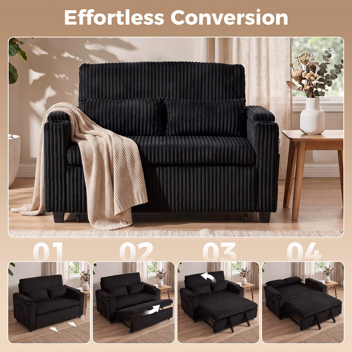 2 Seater Sofa Bed, Pull Out Sleeper Sofa with Adjustable Backrest - view 4