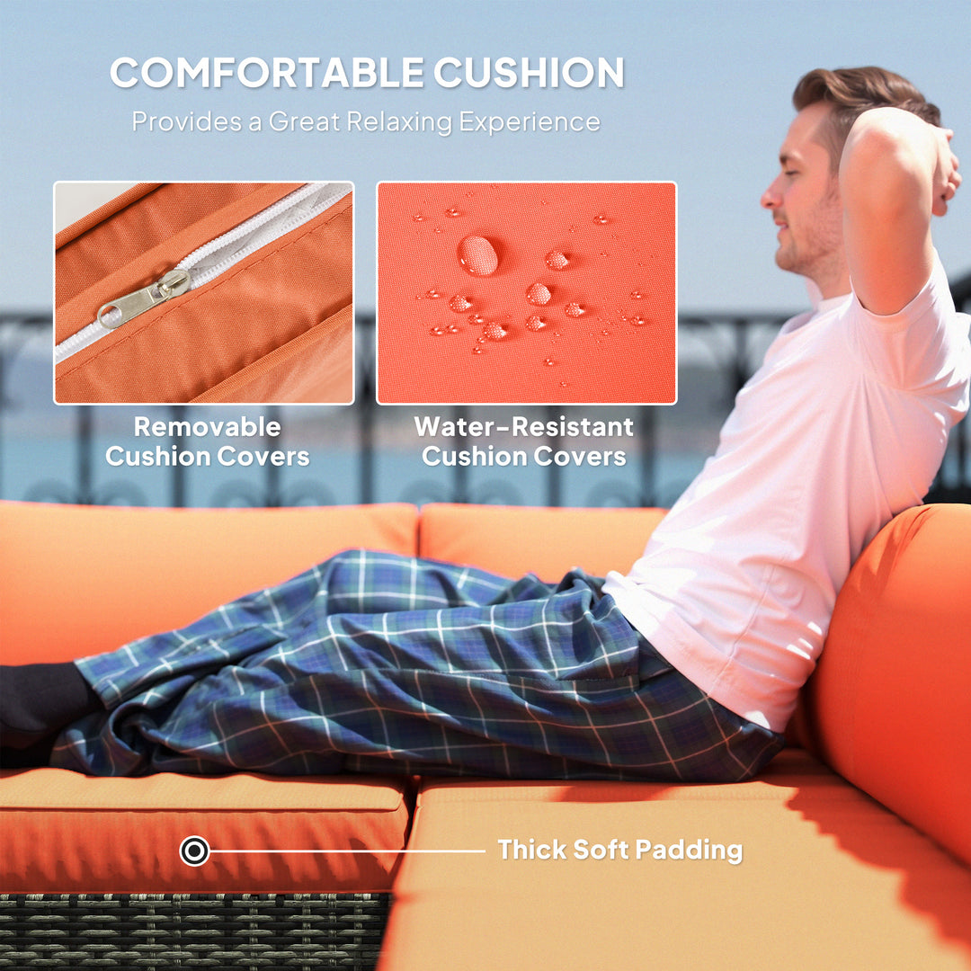 Four-Piece Rattan Sofa Set - Orange/Grey