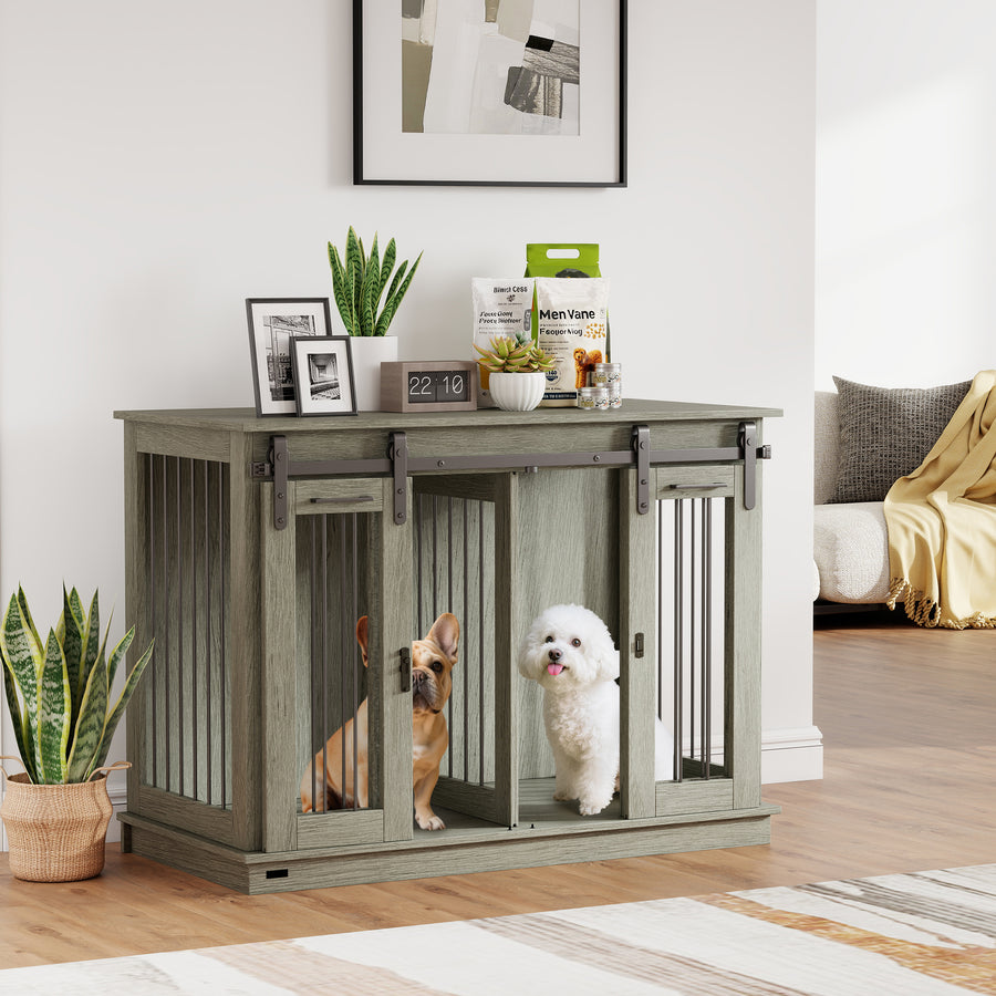 Dog Crate Furniture for Large Dogs, Double Dog Cage for Small Dogs, with Divider - Grey