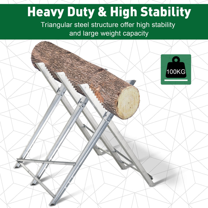 Portable Sawhorse Heavy Duty Steel Adjustable Work Support, Foldable Sawhorse Stand 100 kg Weight Capacity, Silver Tone