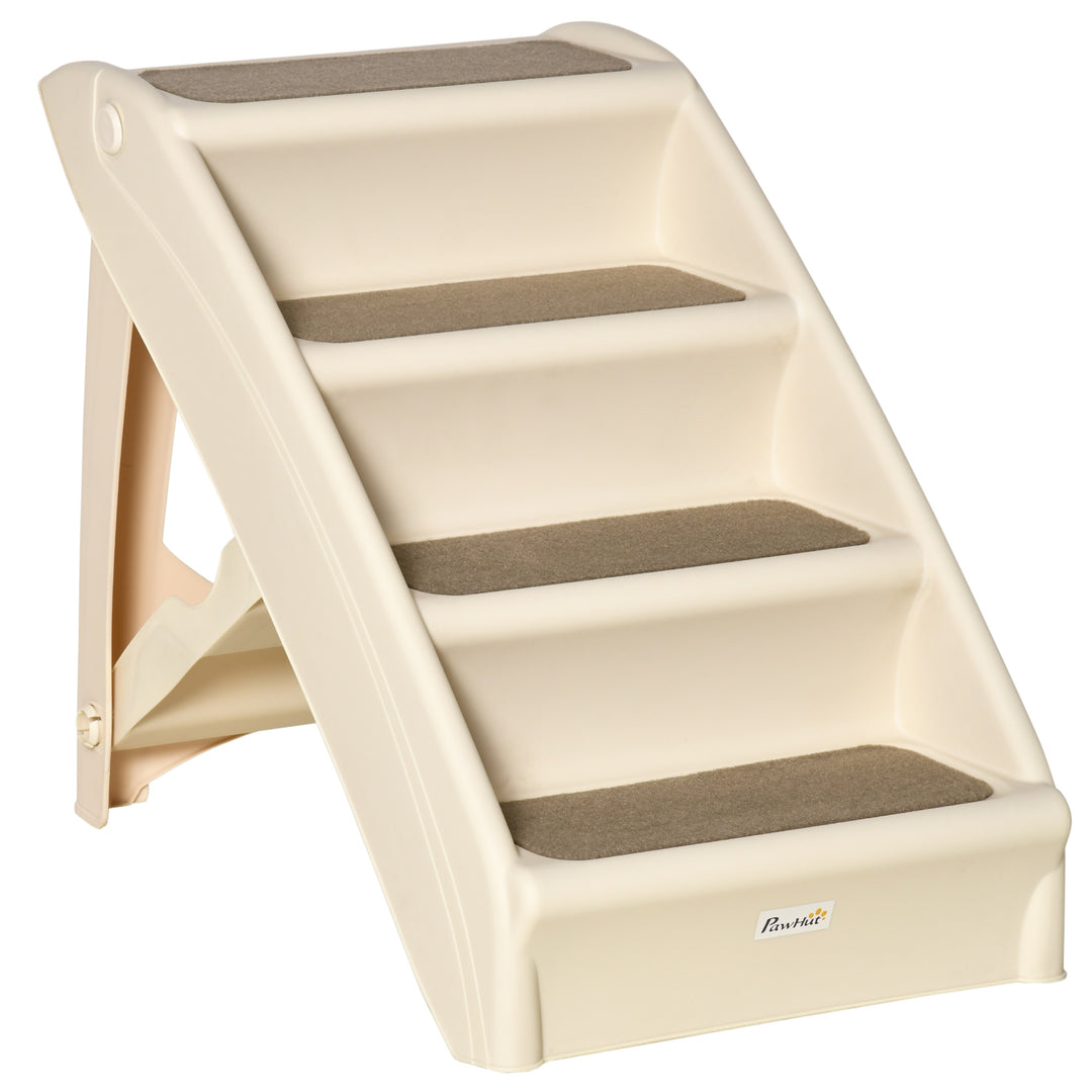 Foldable Four-Step Pet Stairs, for Cats, Small Miniature Dogs, with Non-Slip Mats 62 x 38 x 49.5cm - Beige
