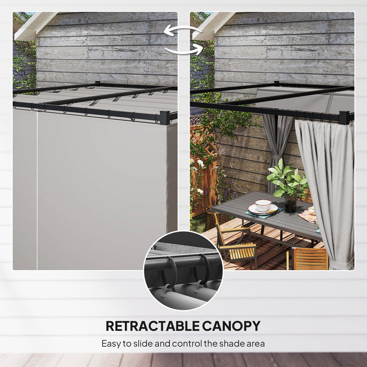 3 x 3m Moving Canopy Metal Pergola, with Curtains - Grey