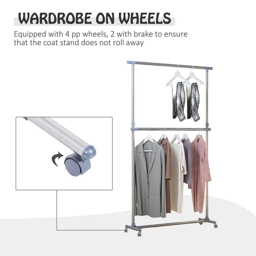 MCL Heavy Duty Clothes Hanger Garment Rail Hanging Display Stand Rack w/ Wheels Adjustable