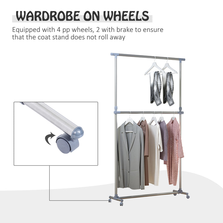 MCL Heavy Duty Clothes Hanger Garment Rail Hanging Display Stand Rack w/ Wheels Adjustable