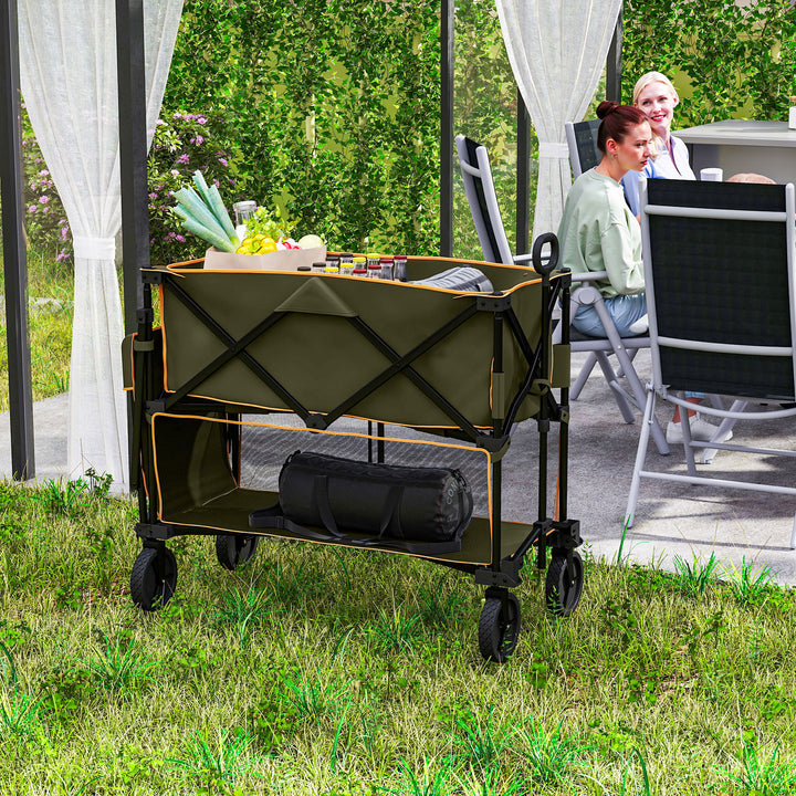 Double Decker Folding Festival Trolley on Wheels, 200KG & 350L Capacity Collapsible Wagon Festival Trolley Cart with 134cm Extended for Camping Sports Shopping Garden and Beach, Grey