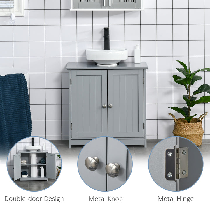 60x60cm Under-Sink Storage Cabinet w/ Adjustable Shelf Handles Drain Hole Bathroom Cabinet Space Saver Organizer Grey