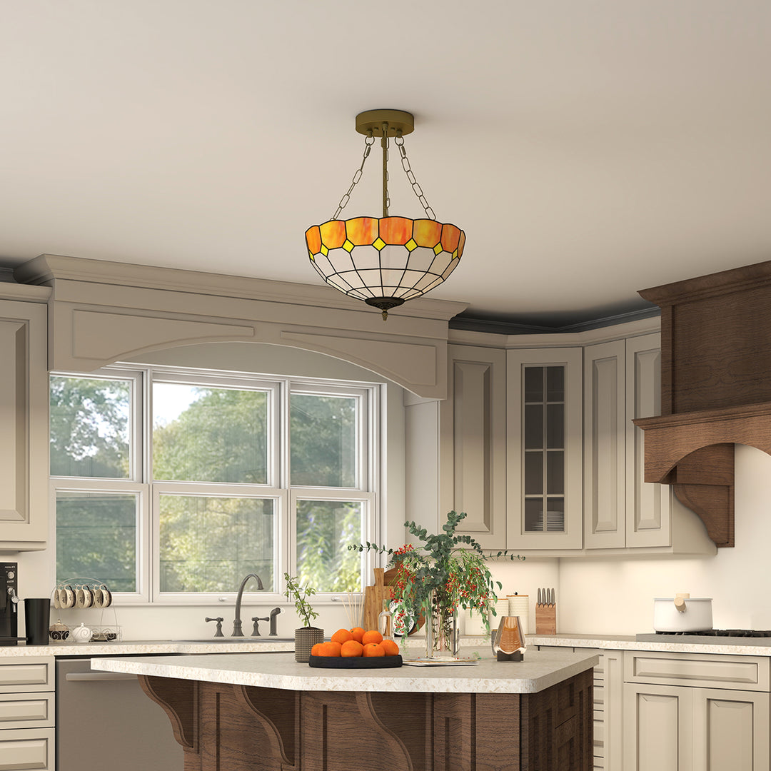 Tiffany Style Ceiling Light, Vintage Chandelier with 3 E27 Sockets, Se