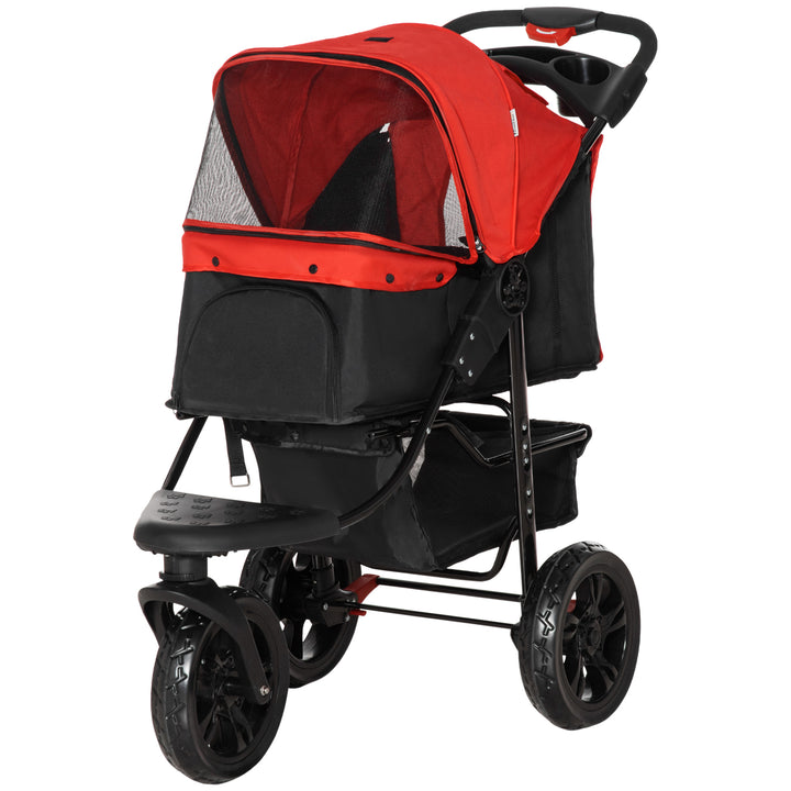 PawHut Oxford Cloth Folding 3-Wheel Pet Stroller Dog Trolley Red/Black | Aosom UK