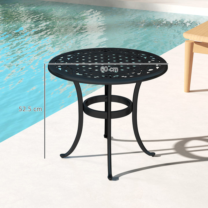 Outdoor Garden Table, Cast Aluminium Patio End Table with Anti-slip Foot Pads for Garden, Patio, Balcony, 60 x 52.5cm, Black