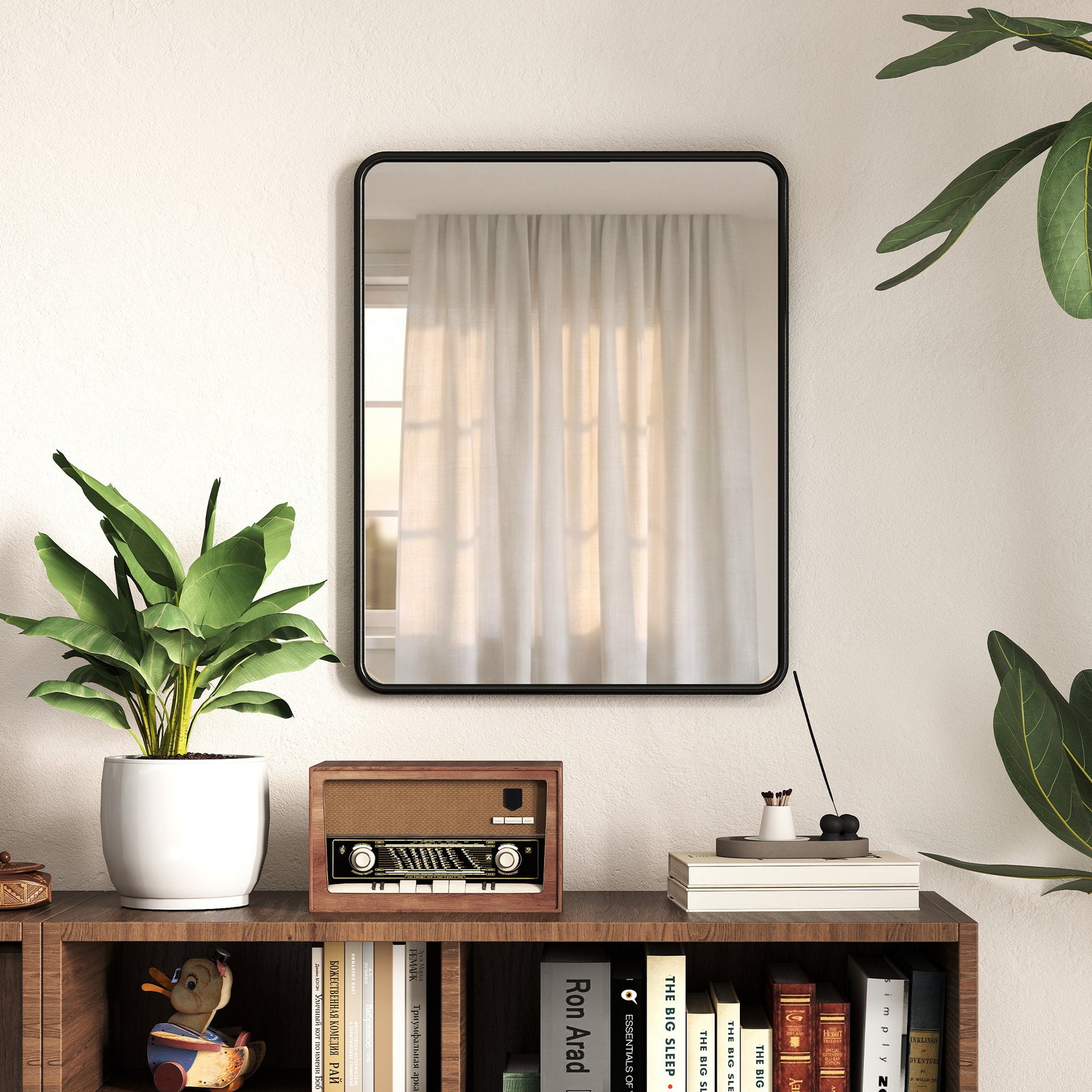 Rectangular Wall Mirror with HD Glass - Black