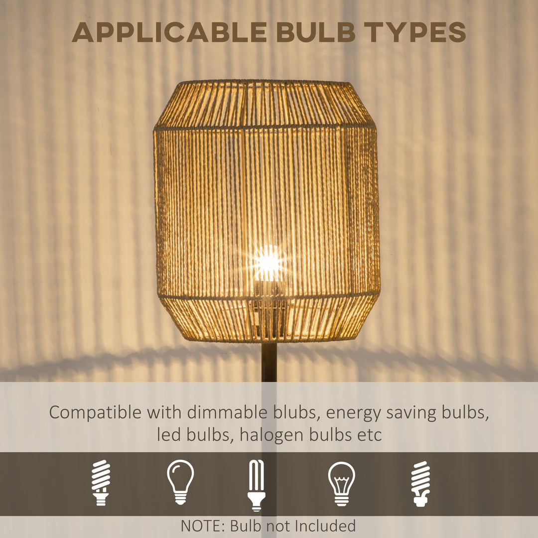 Farmhouse Standing Lamp, Floor Lamps with Hand Woven Rattan Lampshade for Living Room