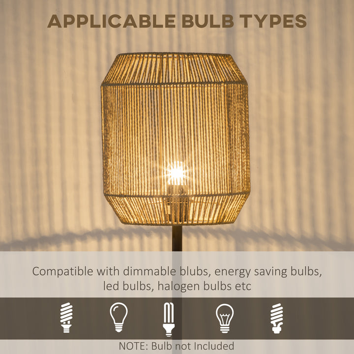 Farmhouse Standing Lamp, Floor Lamps with Hand Woven Rattan Lampshade for Living Room