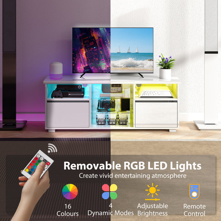 TV Stand Cabinet with LED Lights - High Gloss White