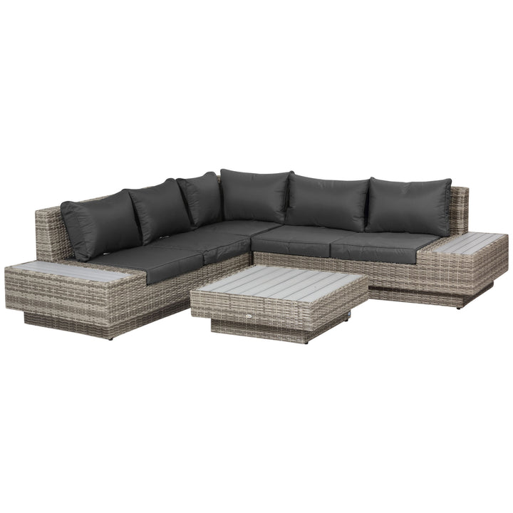 MCL 4 PCs Rattan Garden Furniture Outdoor Sectional Corner Sofa and Coffee Table Set  Conservatory Wicker Weave Furniture with Armrest and Cushions - Light Grey