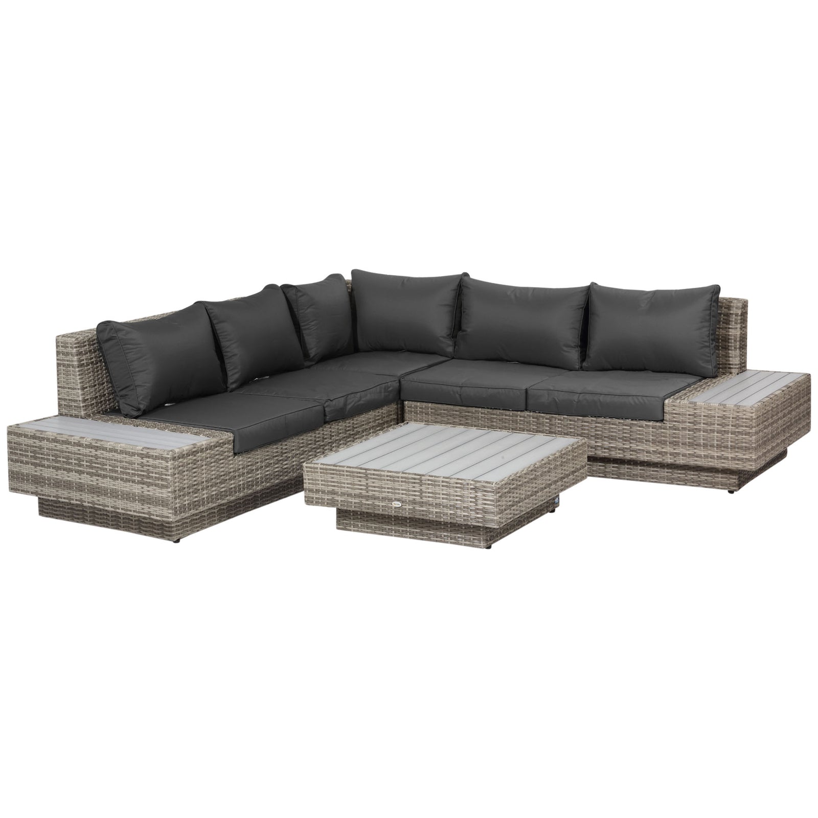 4 PCs Rattan Garden Furniture Outdoor Sectional Corner Sofa and Coffee Table Set Conservatory Wicker Weave Furniture with Armrest and Cushions - Light Grey