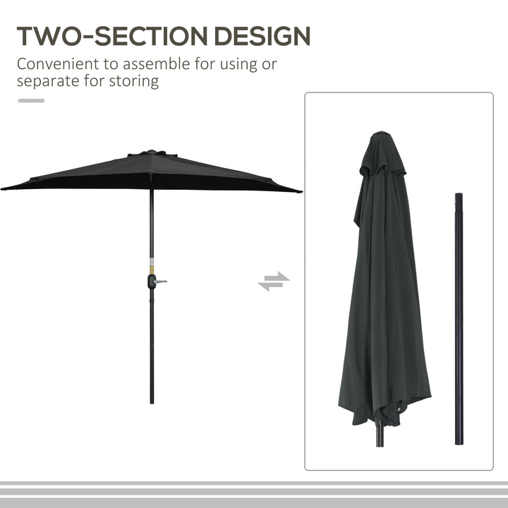 2.7m Garden Half Parasol, Outdoor Balcony Umbrella with 5 Steel Ribs, Patio Sun Shade, Black