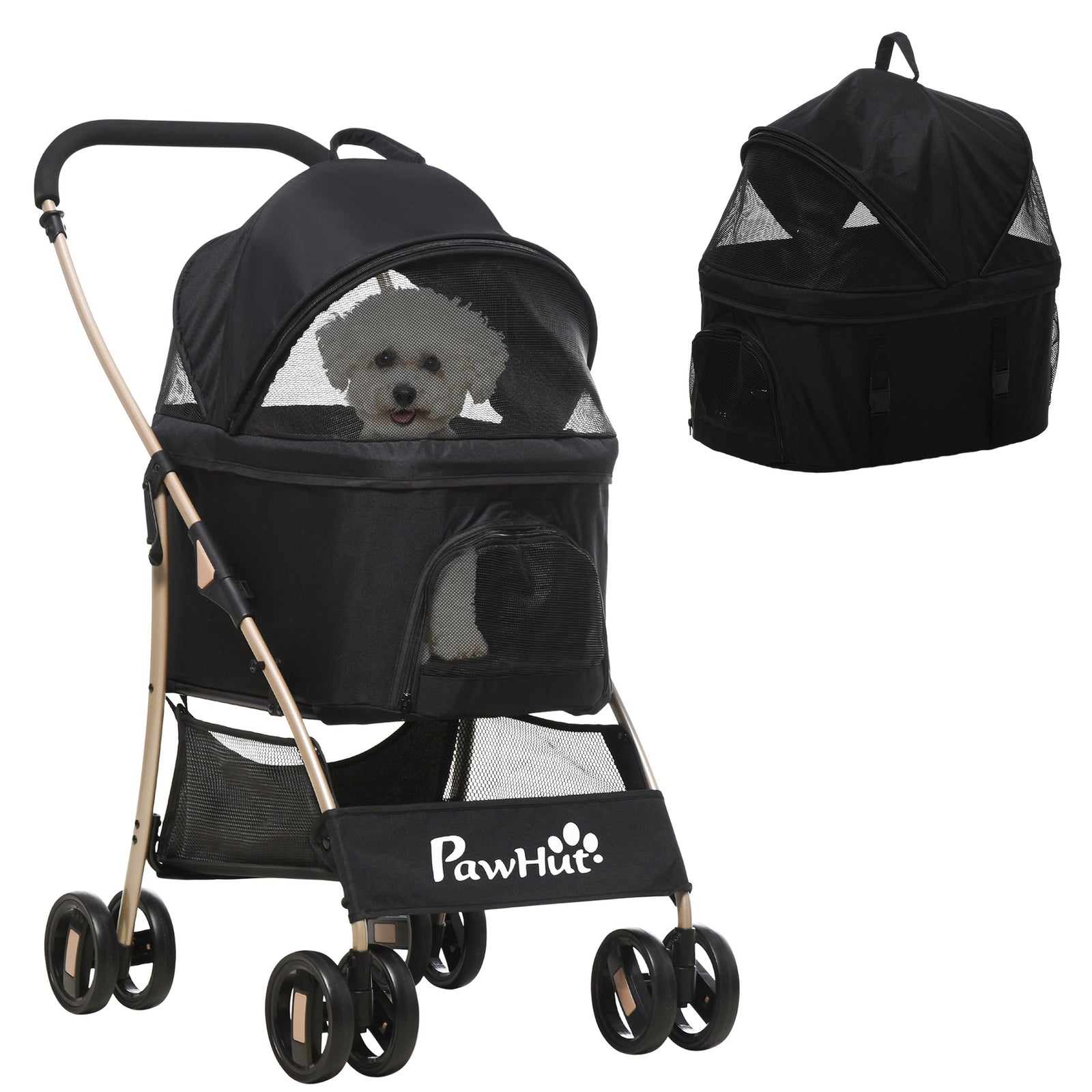3 In 1 Detachable Pet Stroller, for Extra Small and Small Dogs - Black