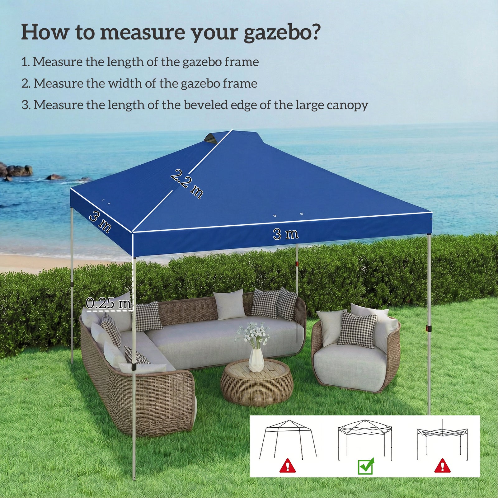 Gazebo Roof Replacement UV50+ Waterproof Pop Up Canopy Cover with 8 Dr