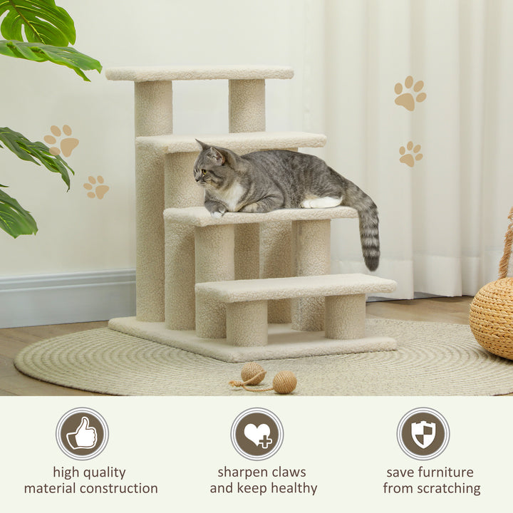 Dog Steps for Bed 4 Step Pet Stairs for Sofa Dog Cat Climb Ladder 63x43x60 cm Cream