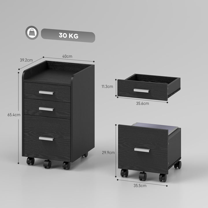 3 Drawer Filing Cabinet, Rolling File Cabinet with Edged Top for Lette