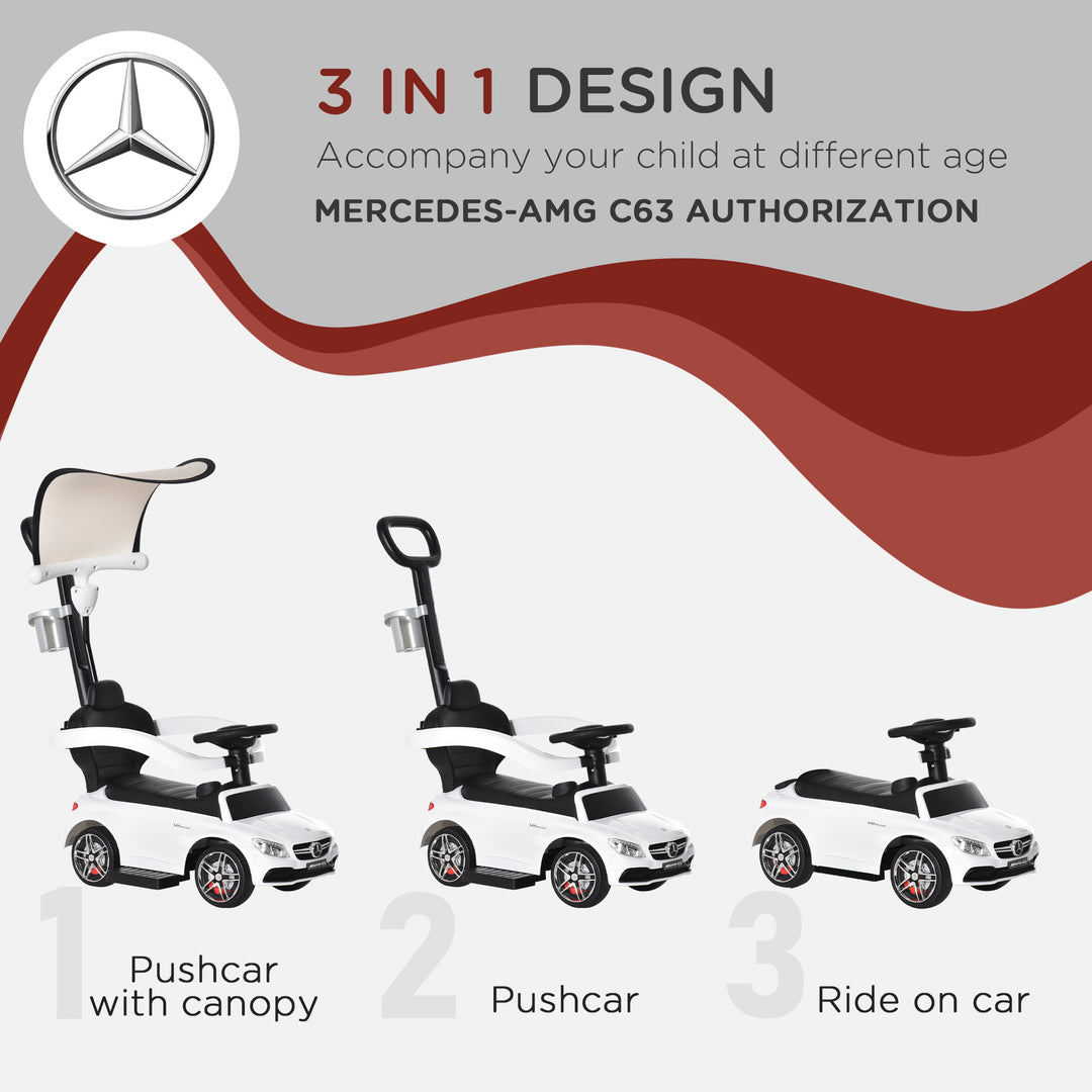 HOMCOM 3 in 1 Ride On Push Along Car Mercedes Benz for Toddlers Stroller Sliding Walking Car with Horn Sound Safety Bar for 1