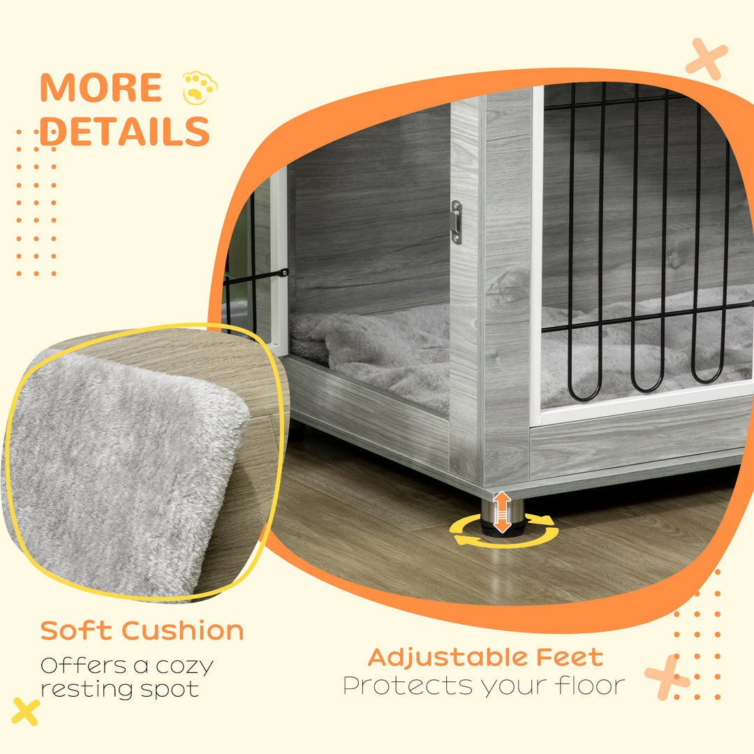 PawHut Dog Crate Furniture Side End Table w/ Soft Washable Cushion, Indoor Dog Kennel with Wire Mesh, Large Top, for Medium and Large Dogs | Aosom UK