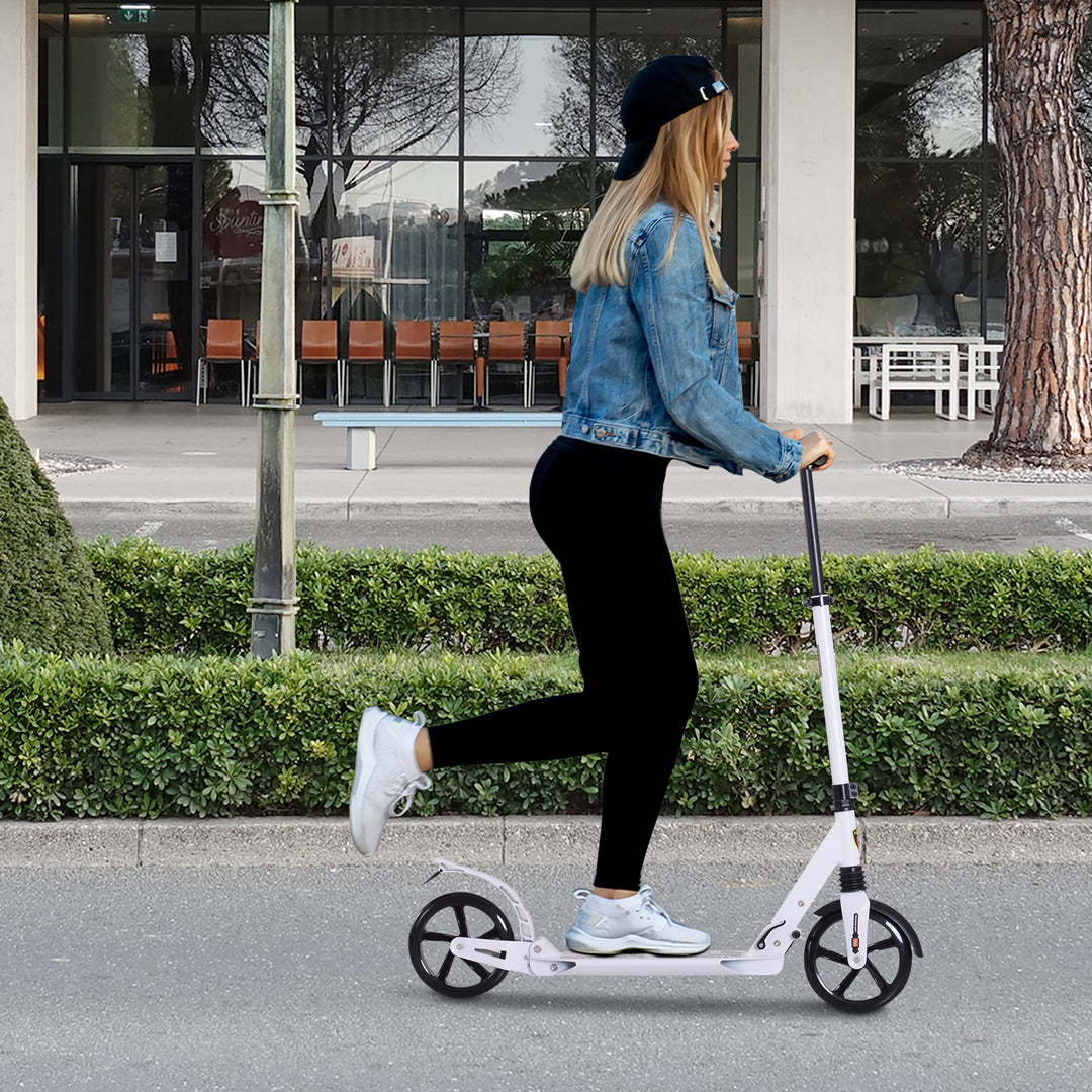 Folding Kick Scooter, Adjustable Ride On Scooter with 200mm Big Wheels and Double Shock Absorption, Urban Scooter for 14+ Teens Adult, White
