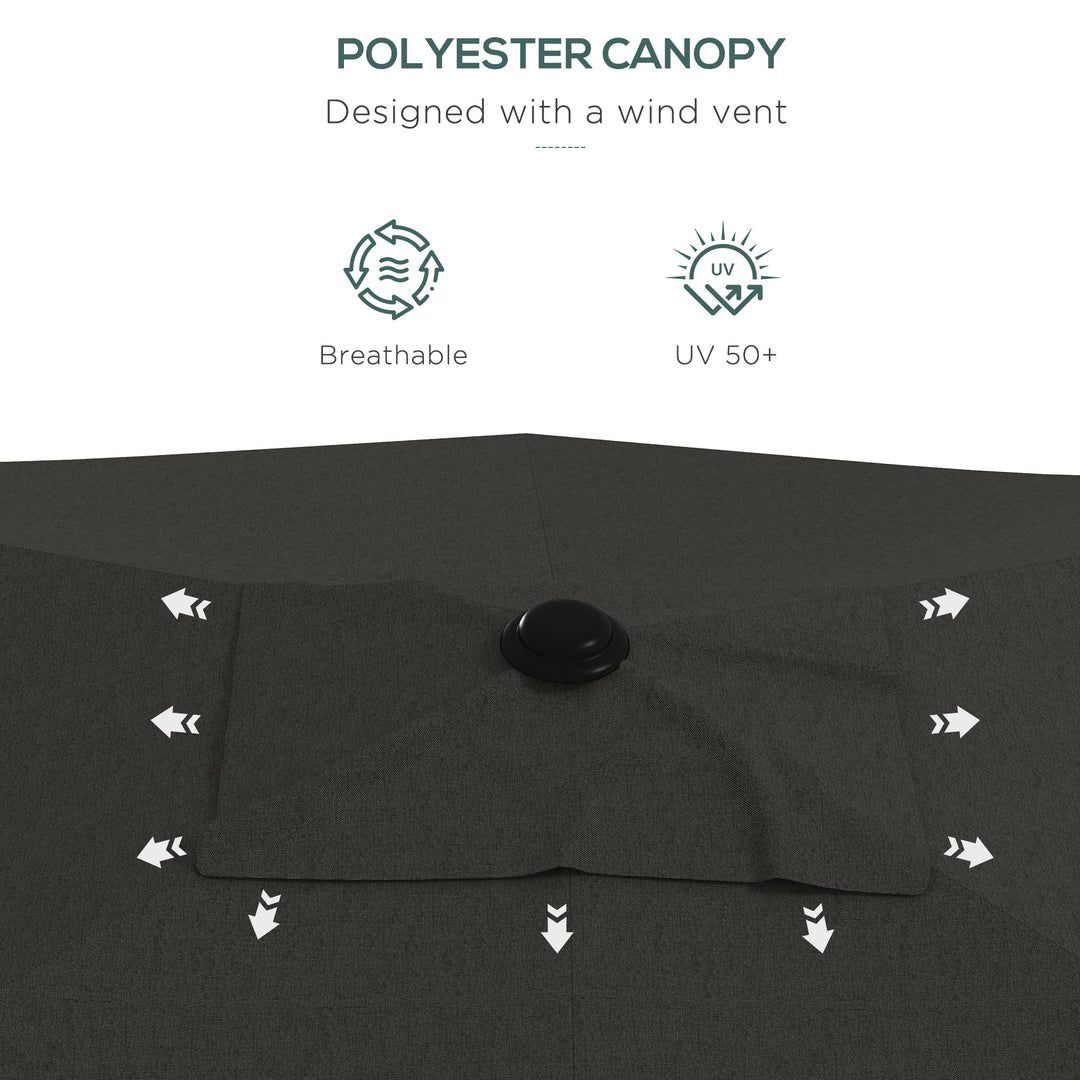 2 x 3(m) Garden Parasol Umbrella, Rectangular Outdoor Market Umbrella Sun Shade with Crank & Push Button Tilt, 6 Ribs, Aluminium Pole, Dark Grey
