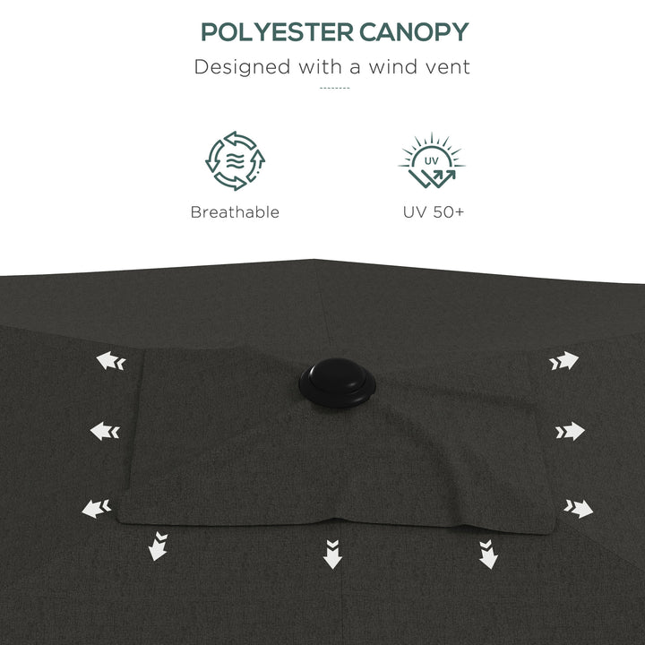 2 x 3(m) Garden Parasol Umbrella, Rectangular Outdoor Market Umbrella Sun Shade with Crank & Push Button Tilt, 6 Ribs, Aluminium Pole, Dark Grey