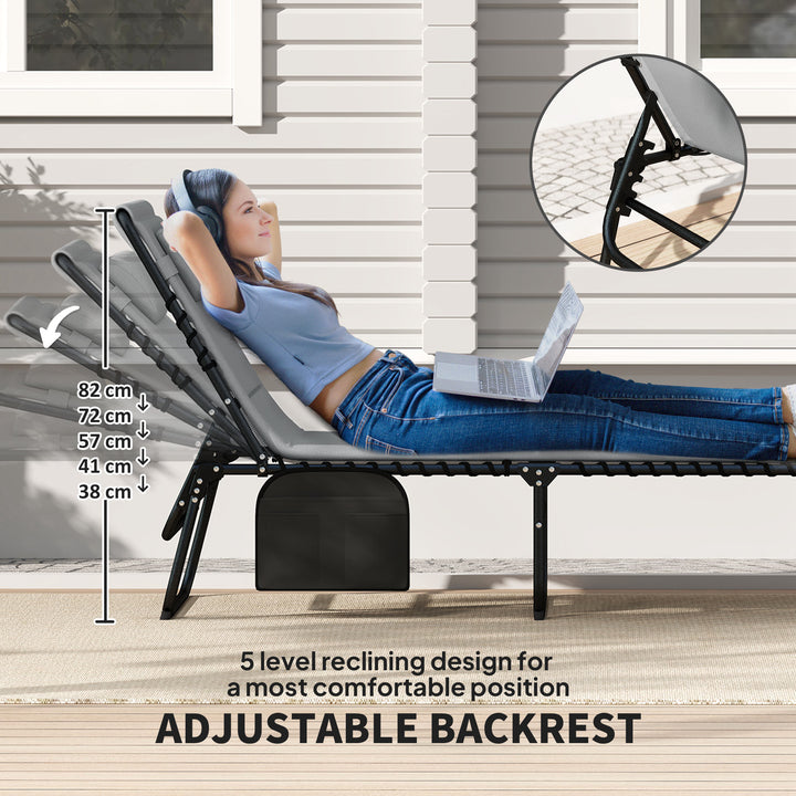 Set of Two Reclining Sun Loungers - Charcoal Grey