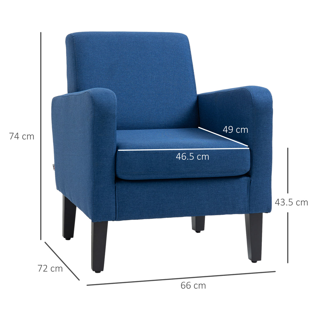 HOMCOM Modern Accent Chair, Occasional Chair with Rubber Wood Legs for Living Room, Bedroom, Blue