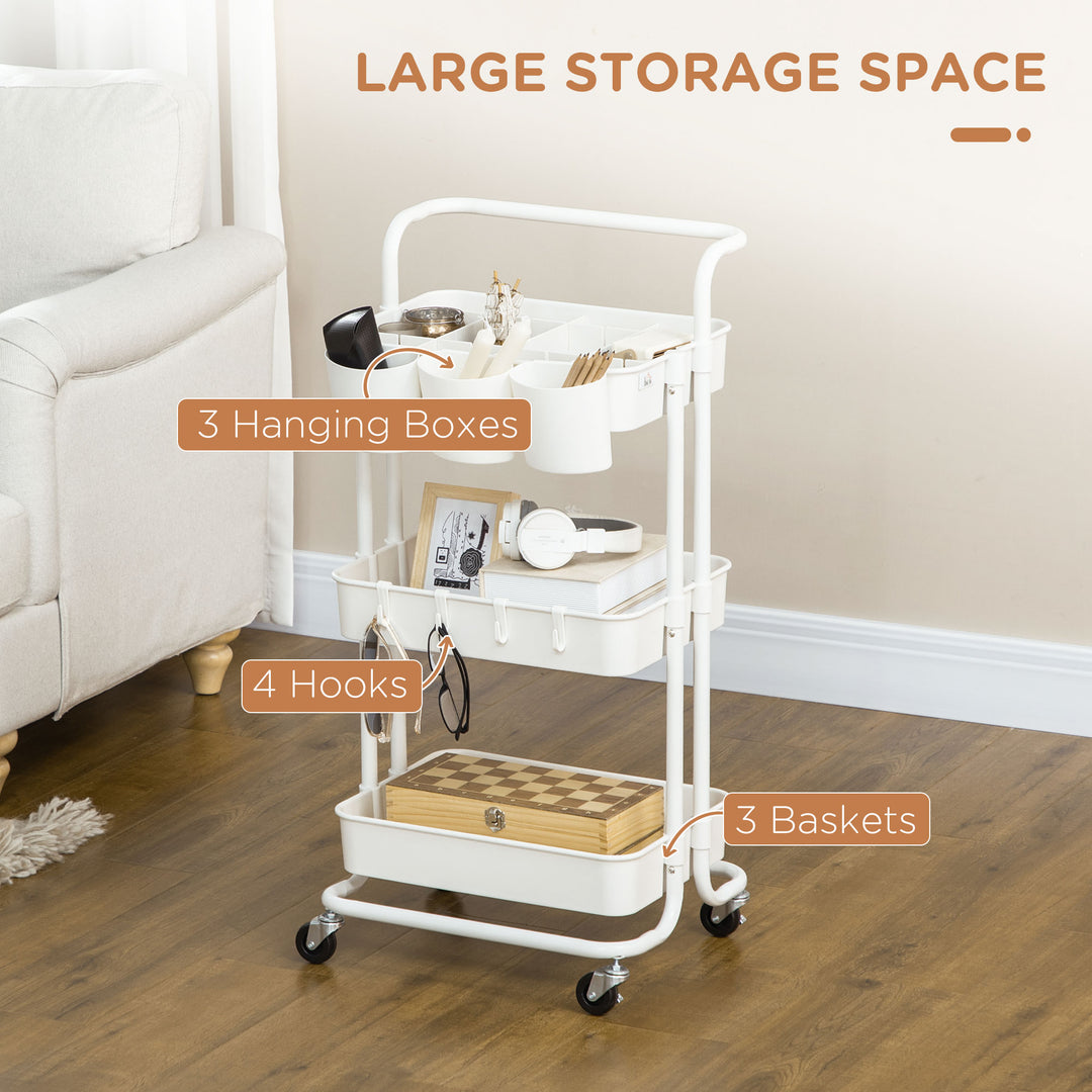 MCL Three-Tier Home Trolley, with Handle and Wheels - White