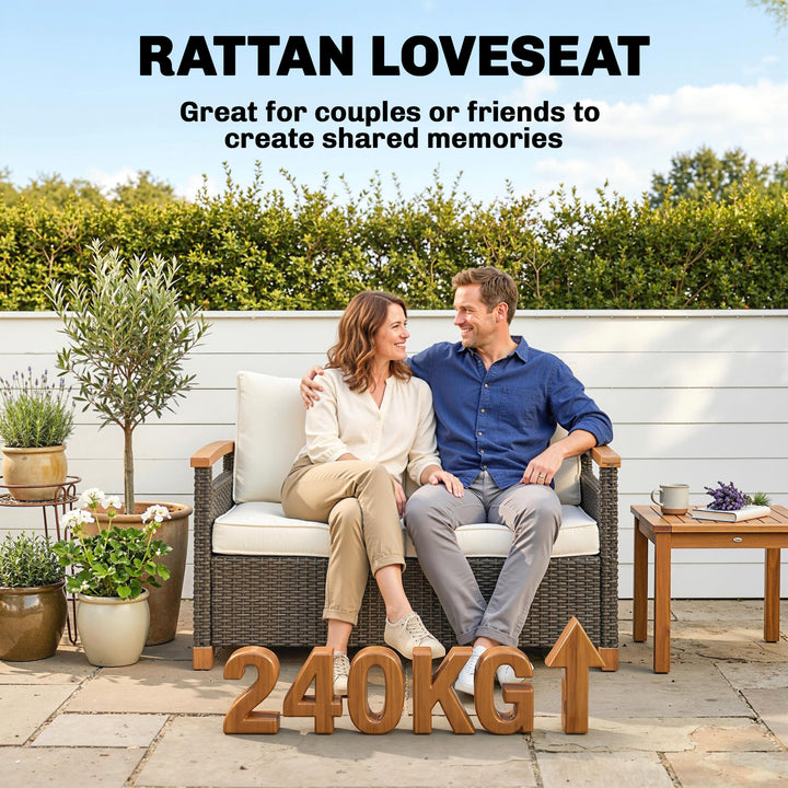 2 Seater Rattan Garden Sofa, Outdoor Sofa with Thickened Cushions and 
