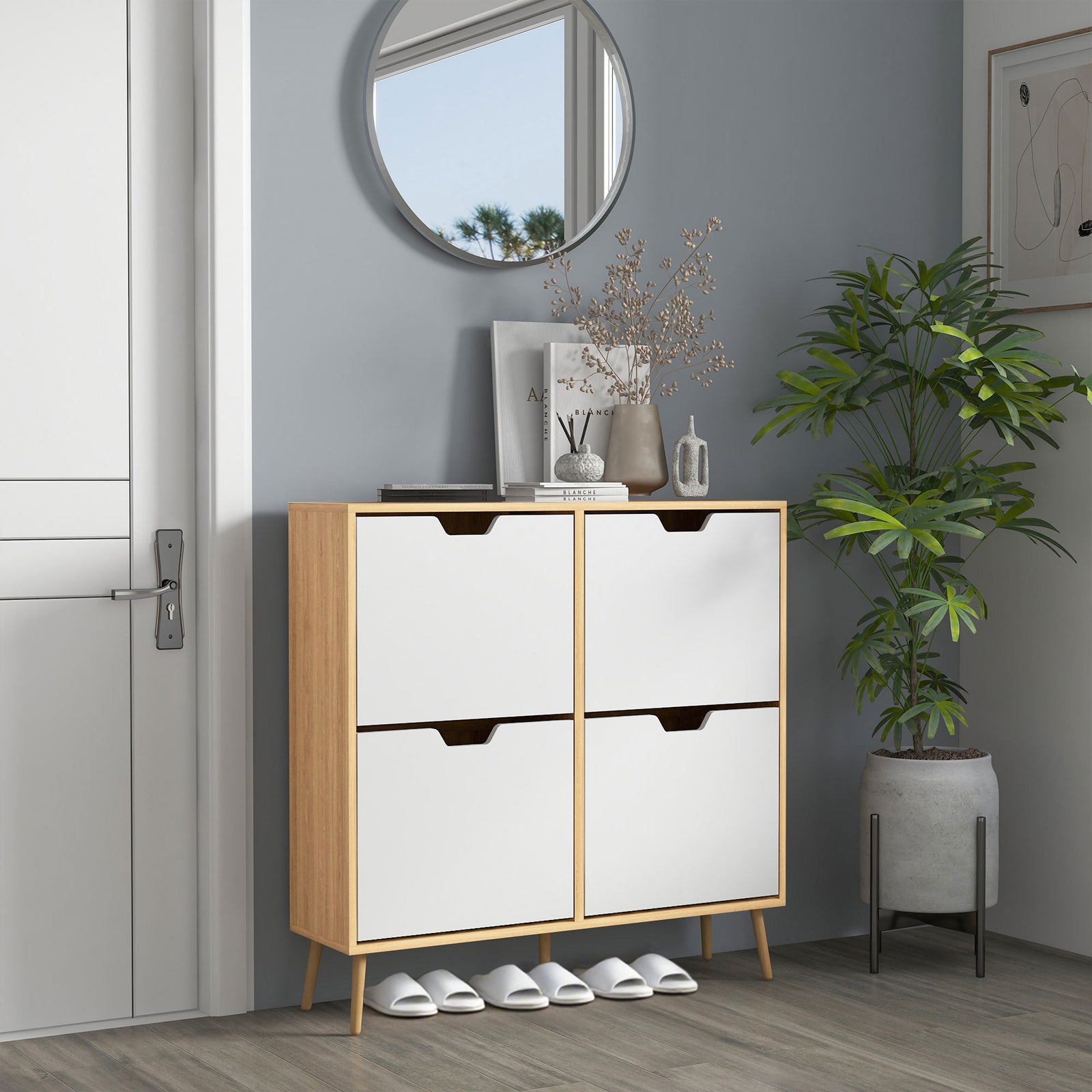 Shoe Storage Cabinet, 4 Flip Drawers, Shoe Organizer for 8-16 Pairs of Shoes, Natural