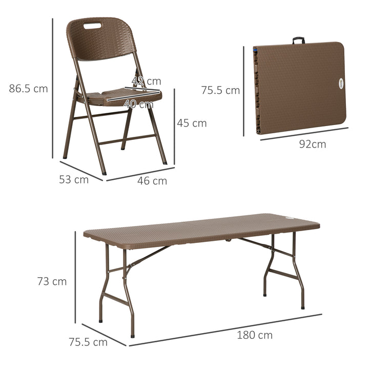 Outsunny Patio 7 PCs Resin Rattan Dining Set, Foldable Chairs and Table w/ HDPE Molding Process, Portable, Space