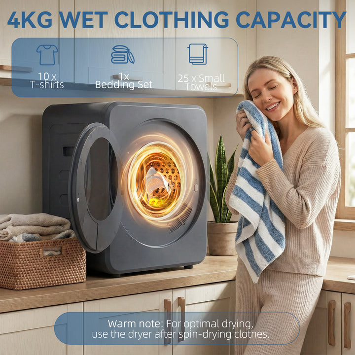 Vented Tumble Dryer, 4 kg Front Tumble Dryer with Stainless Steel Tub,