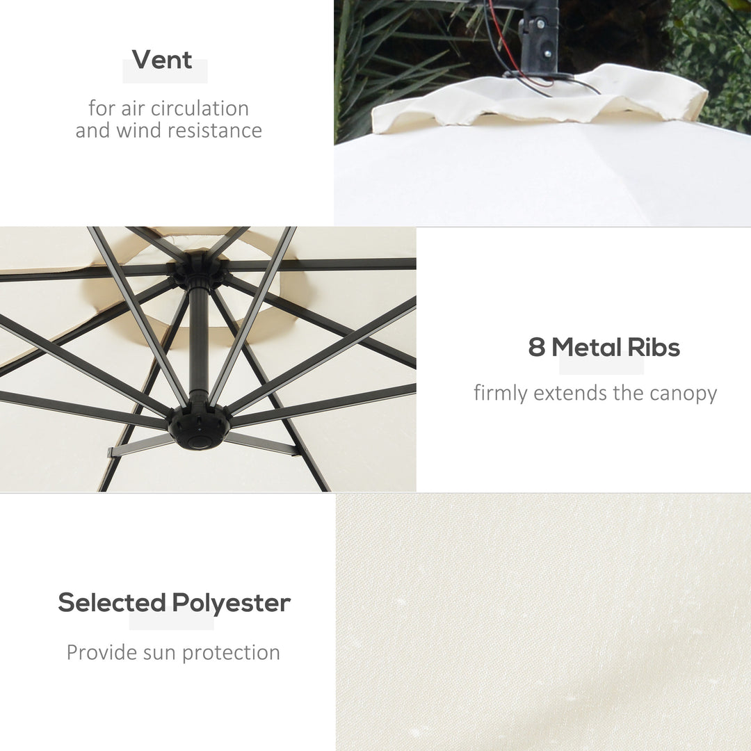 Umbrella Parasol W/Solar Powered LED strips, Φ2.95x2.45H m-Cream