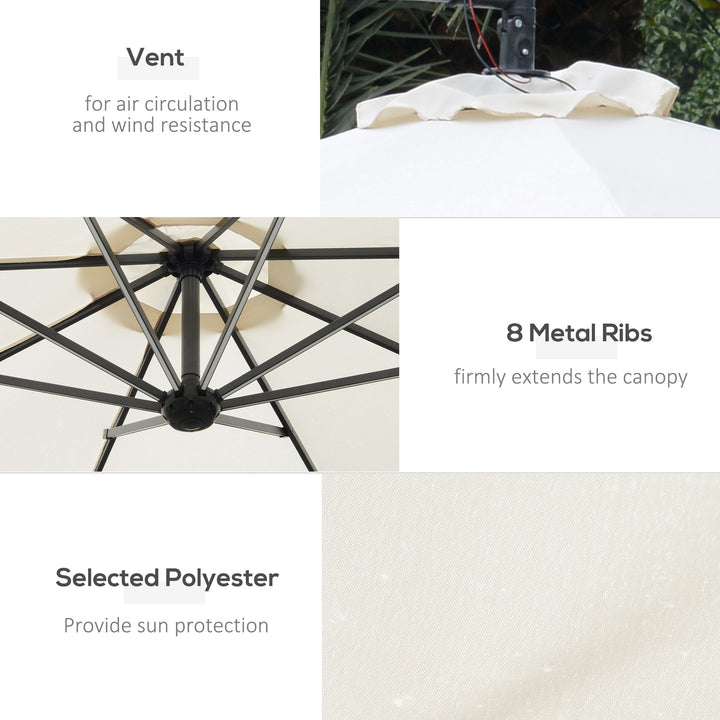 Umbrella Parasol W/Solar Powered LED strips, Φ2.95x2.45H m-Cream