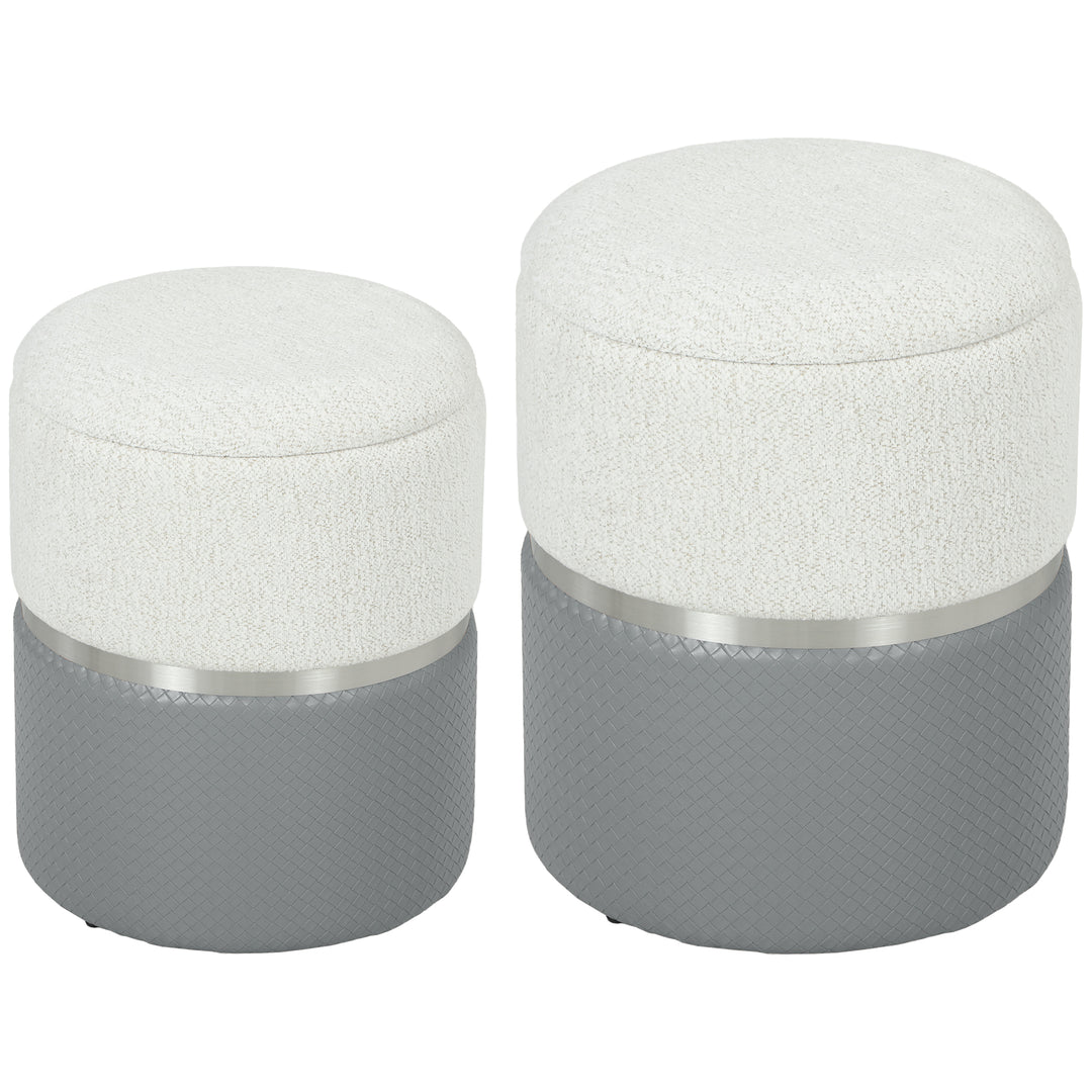 Nesting Round Ottoman with Storage Set of 2 - Cream/Grey