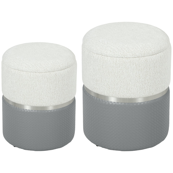 Nesting Round Ottoman with Storage Set of 2 - Cream/Grey