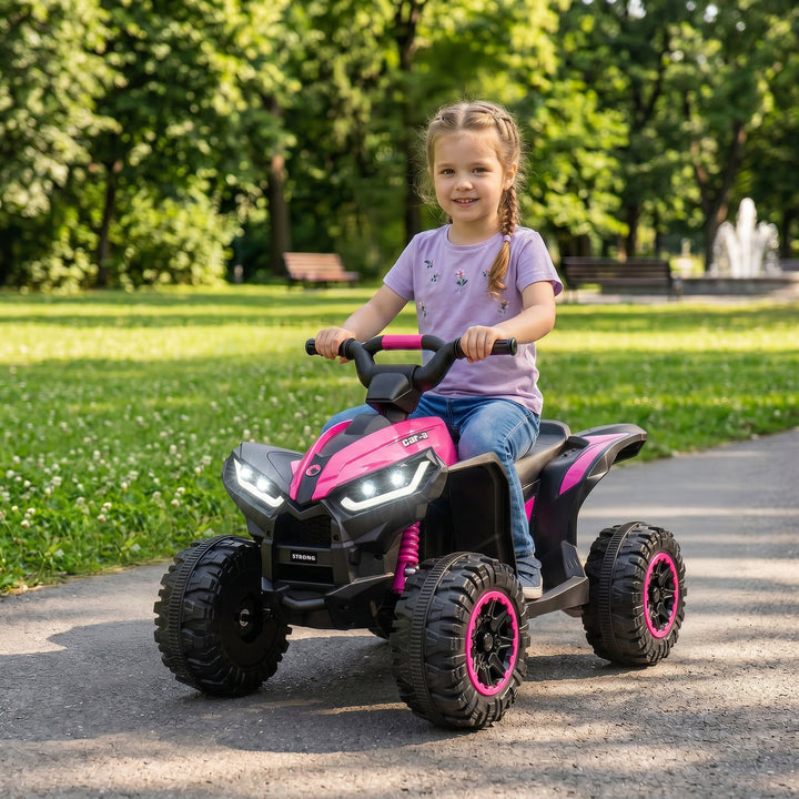 12V Kids Electric Quad Bike with Music and Horn, Ages 3 to 5, Pink